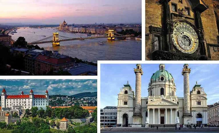 Pamje nga Vjena, Bratisllava dhe Praga, tre kryeqytete të Evropës Qendrore për udhëtime turistike me Bora Travel.
